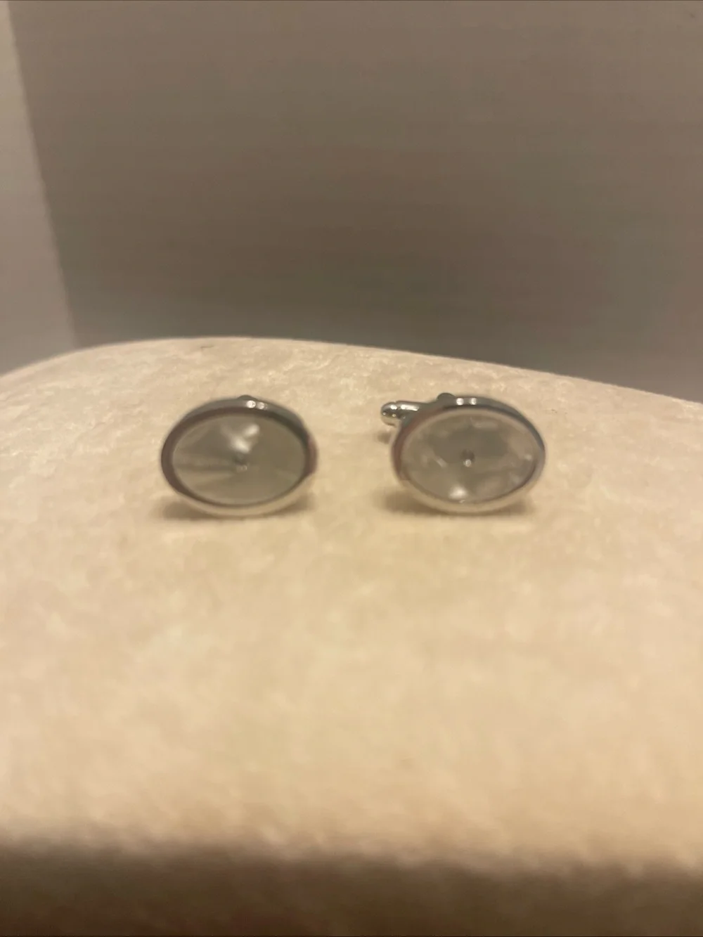 Silver-Tone Oval Mother of Pearl Cufflinks - Men Accessories